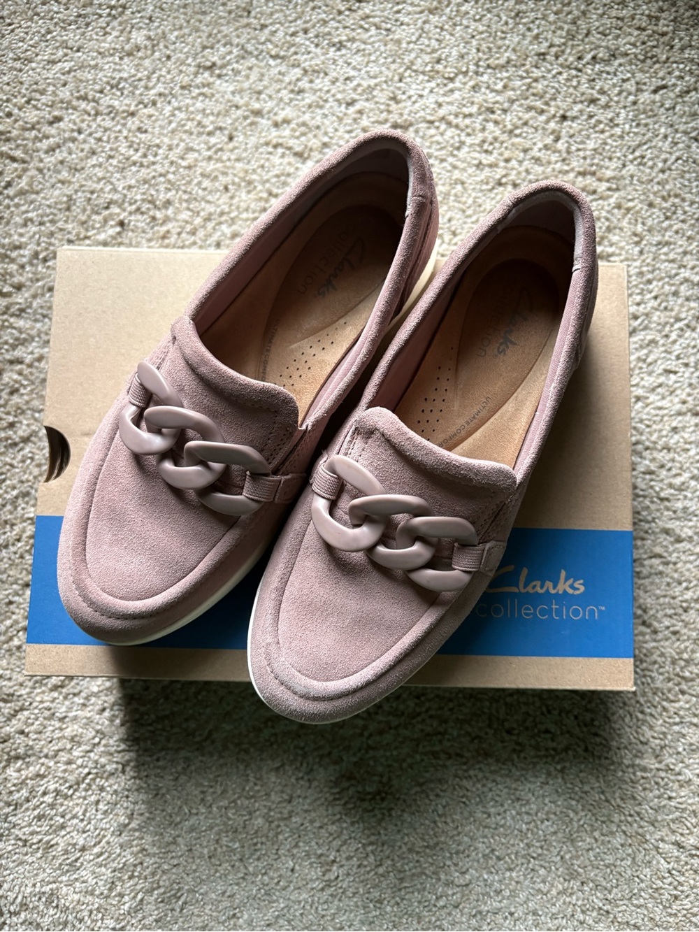 Clarks Collection Zylah May Chunky Loafers Mauve Suede Women’s Size 7.5